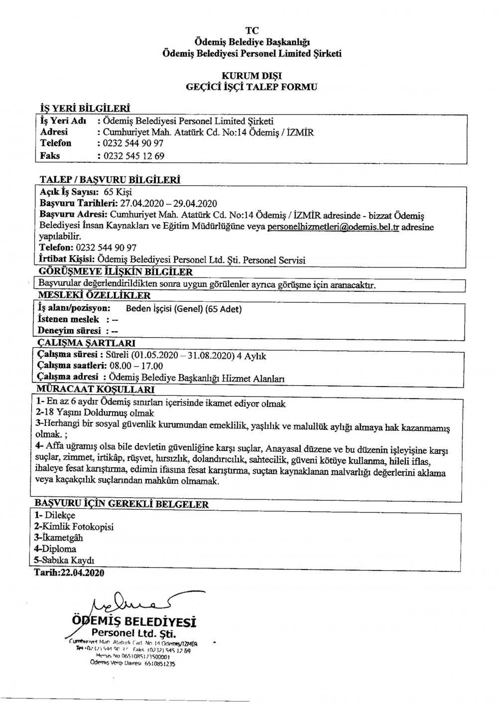 Ödemiş Belediyesi personel alımı