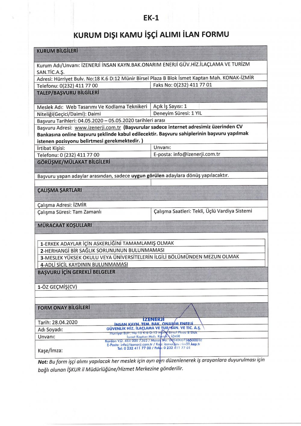 İzmir Büyükşehir Belediyesi İZENERJİ personel alımı