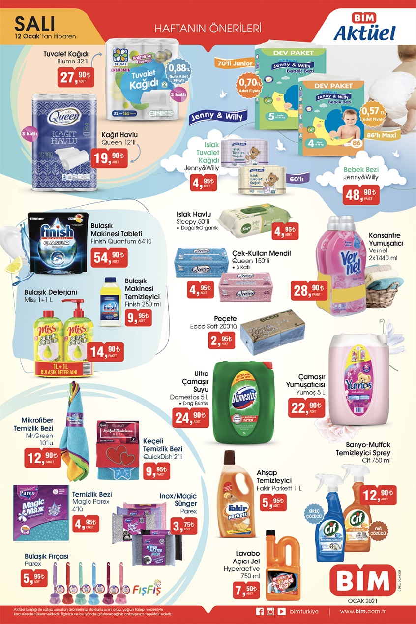 BİM MARKET 12 OCAK 2021 SALI İNDİRİMLİ ÜRÜNLERİ