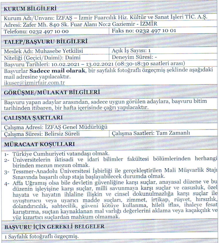İzmir Büyükşehir Belediyesi personel alımı 2021