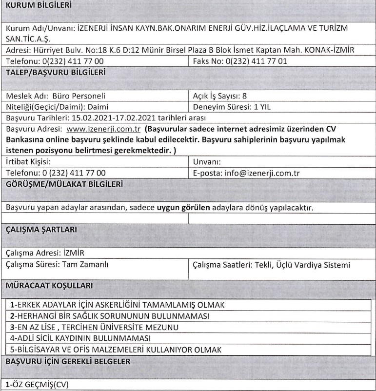 İzmir Büyükşehir Belediyesi personel alımı 2021