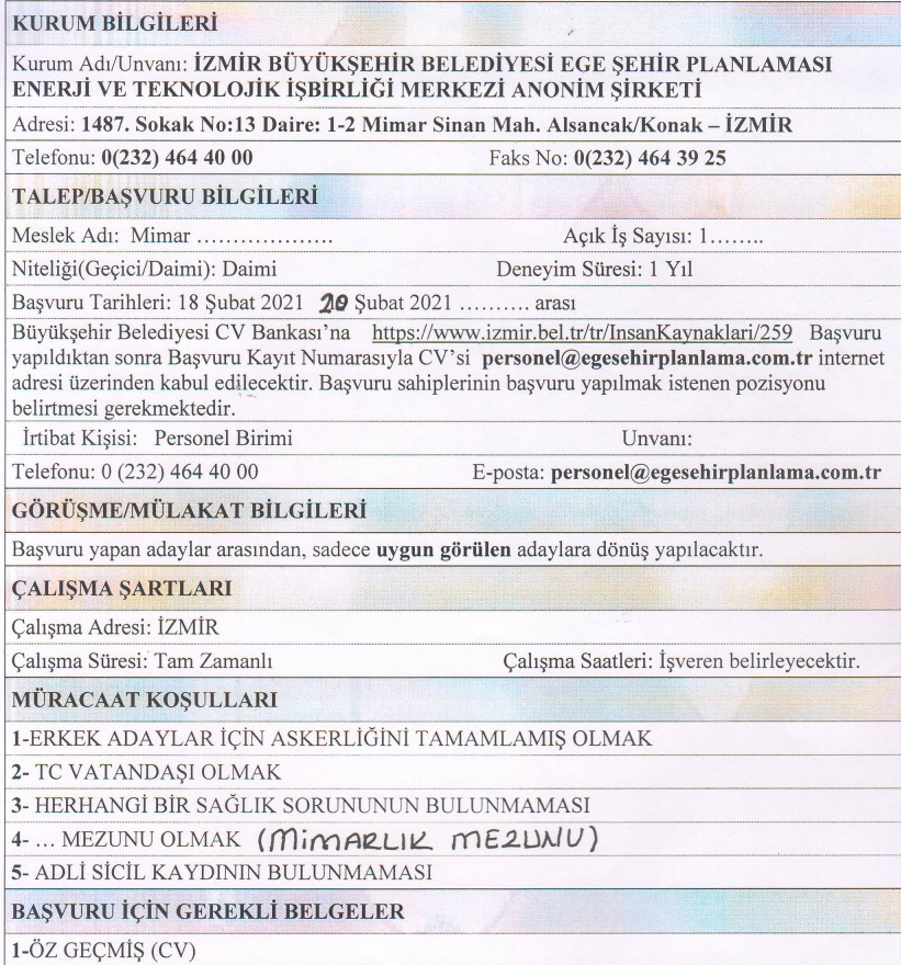 İzmir Büyükşehir Belediyesi personel alımı 2021 iş ilanları