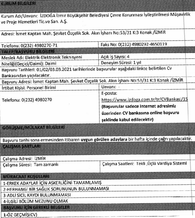 İzmir Büyükşehir Belediyesi personel alımı 2021