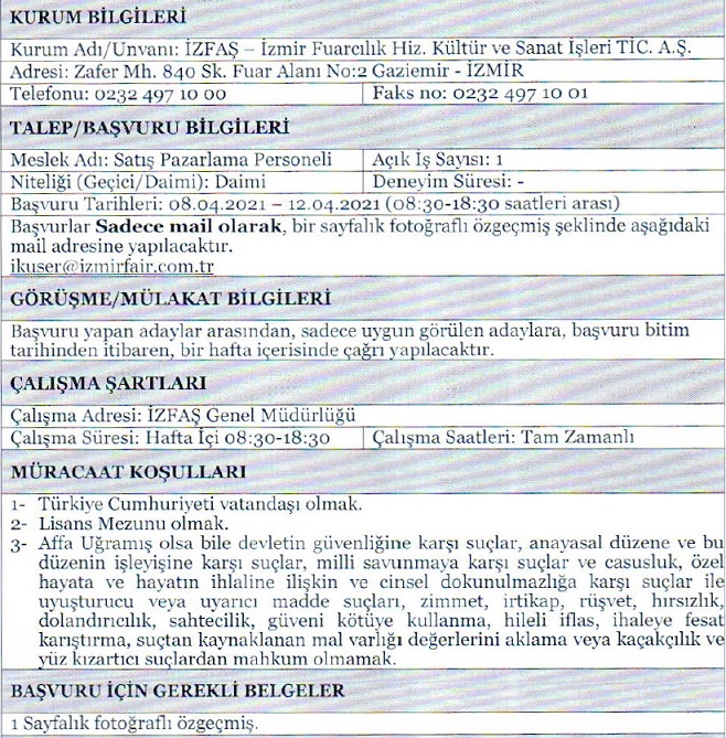 izfaş personel alımı