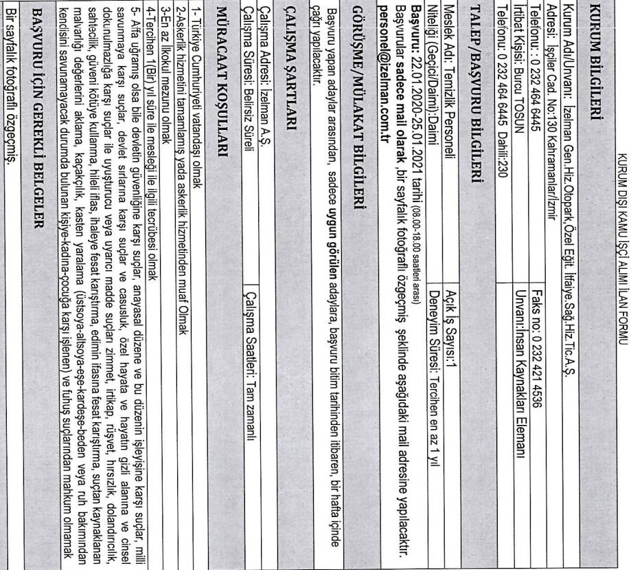 İZELMAN personel alımı 2021 İŞKUR