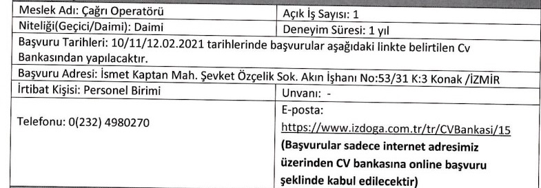 İzmir Büyükşehir Belediyesi personel alımı 2021