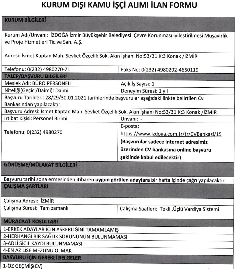 İzdoğa personel alımı 2021 İzmir iş ilanları
