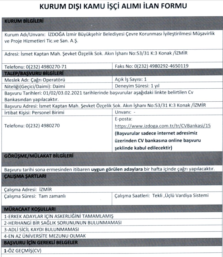 İzmir Büyükşehir Belediyesi personel alımı 2021