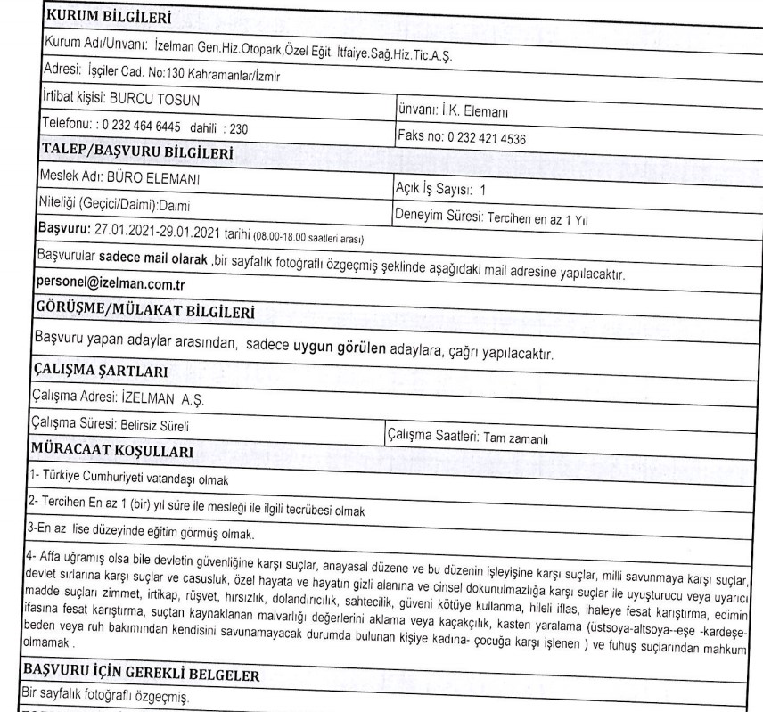 İzmir Büyükşehir Belediyesi personel alımı 2021 iş ilanları