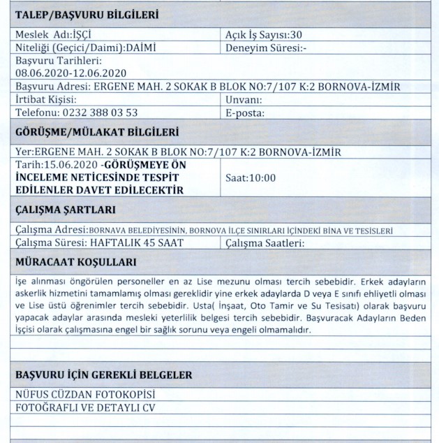 Bornova Belediyesi personel alımı başlıyor, 30 kişi alınacak