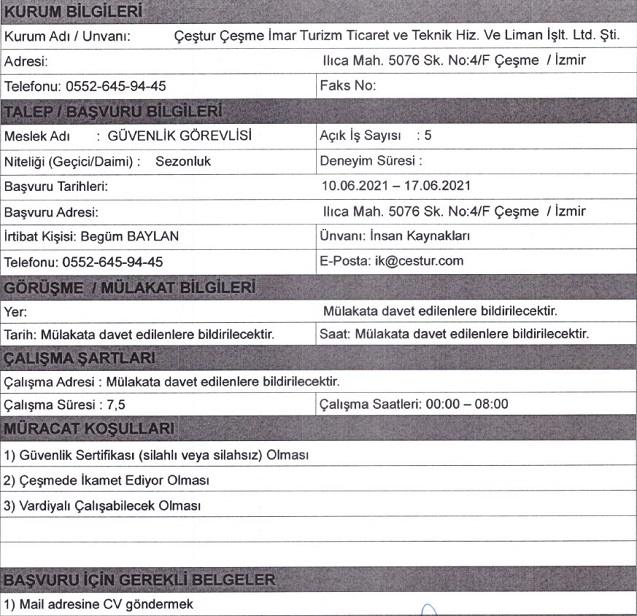 Çeşme Belediyesi personel alımı 2021 Çeşme iş ilanları
