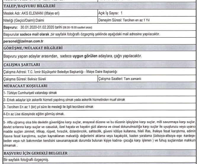 İzmir Büyükşehir Belediyesi personel alımı başladı, 5 meslekten alım yapılacak