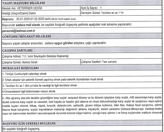 İzmir Büyükşehir Belediyesi personel alımı başladı, 5 meslekten alım yapılacak