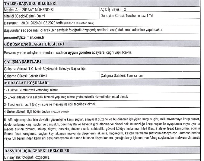 İzmir Büyükşehir Belediyesi personel alımı başladı, 5 meslekten alım yapılacak