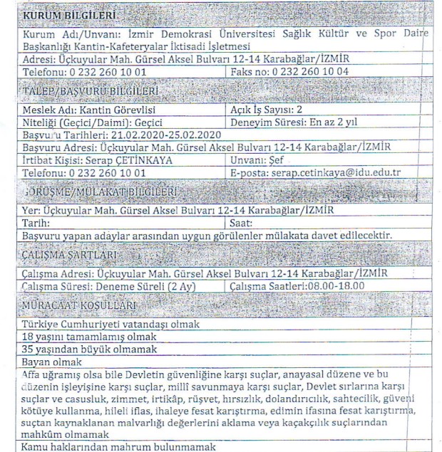 İzmir Büyükşehir Belediyesi ve ilçe personel alımı başladı