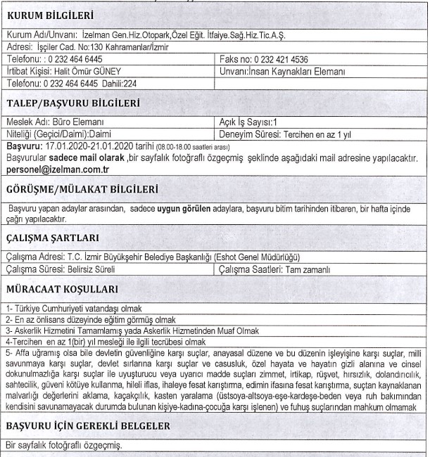 İzmir Büyükşehir Belediyesi ve ilçe belediyeleri personel alımı başladı