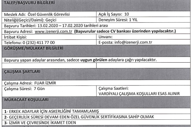 İzmir Büyükşehir Belediyesi, güvenlik personeli alımı için ilan açtı