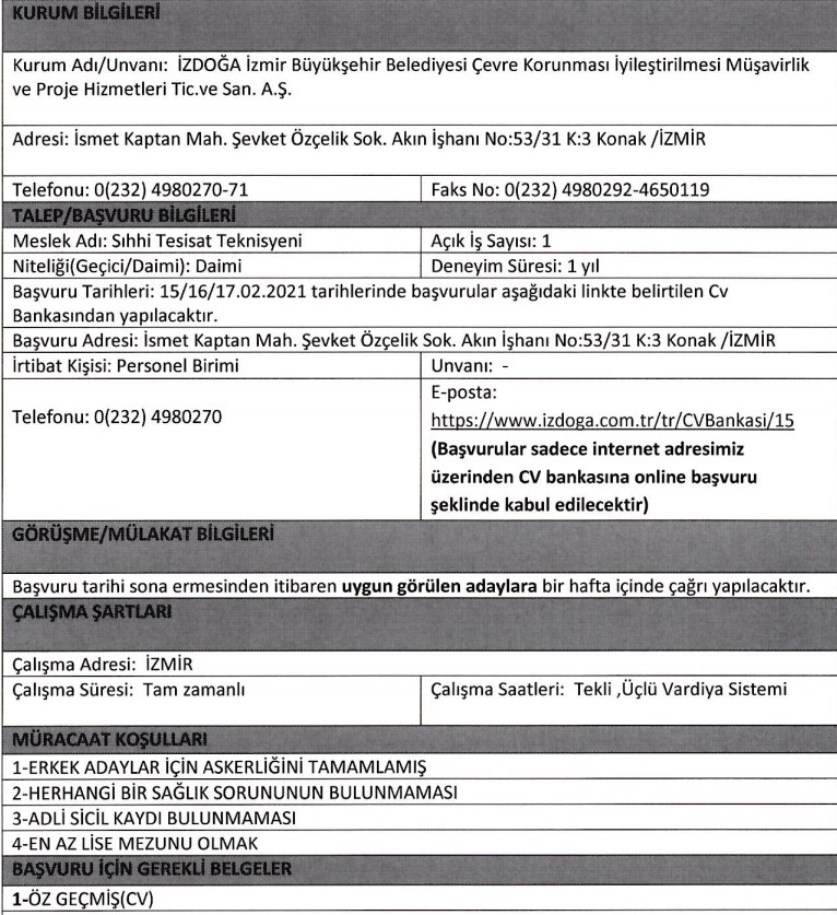 İzdoğa personel alımı