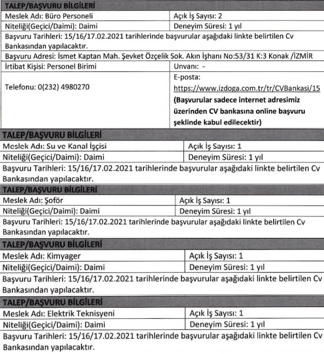 İzdoğa personel alımı