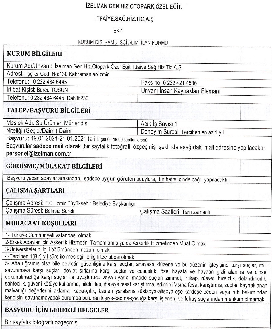 İzmir Büyükşehir Belediyesi personel alımı 2021