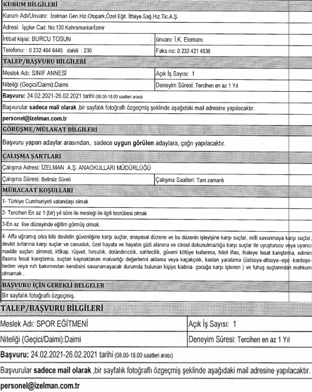 İzmir Büyükşehir Belediyesi personel alımı 2021