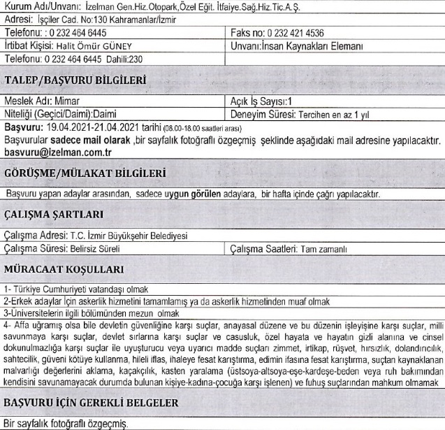 izmir büyükşehir belediyesi personel alımı 2021