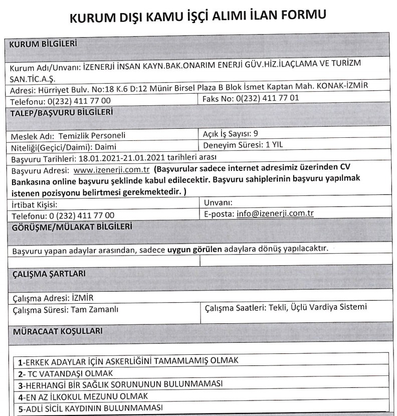 İzmir Büyükşehir Belediyesi personel alımı 2021