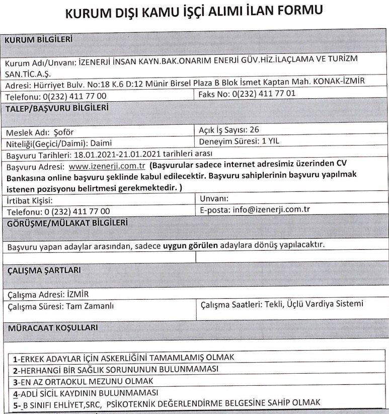 İzmir Büyükşehir Belediyesi personel alımı 2021 iş ilanları