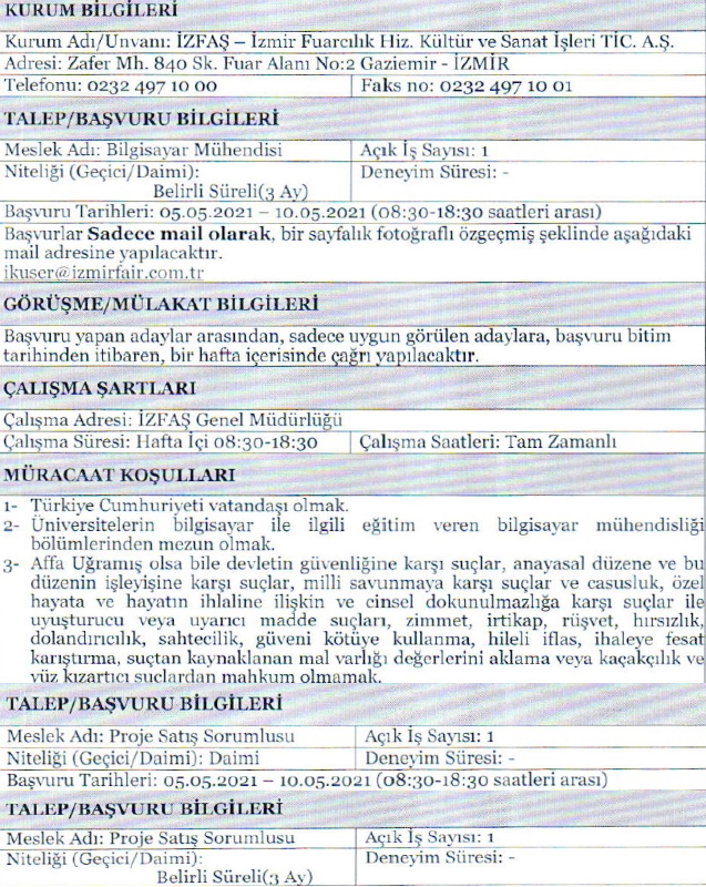 izfaş personel alımı 2021