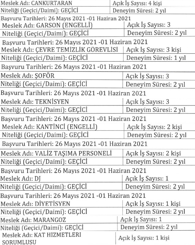 İzmir Menderes Naim Talu dinlenme tesisleri personel alımı iş ilanları