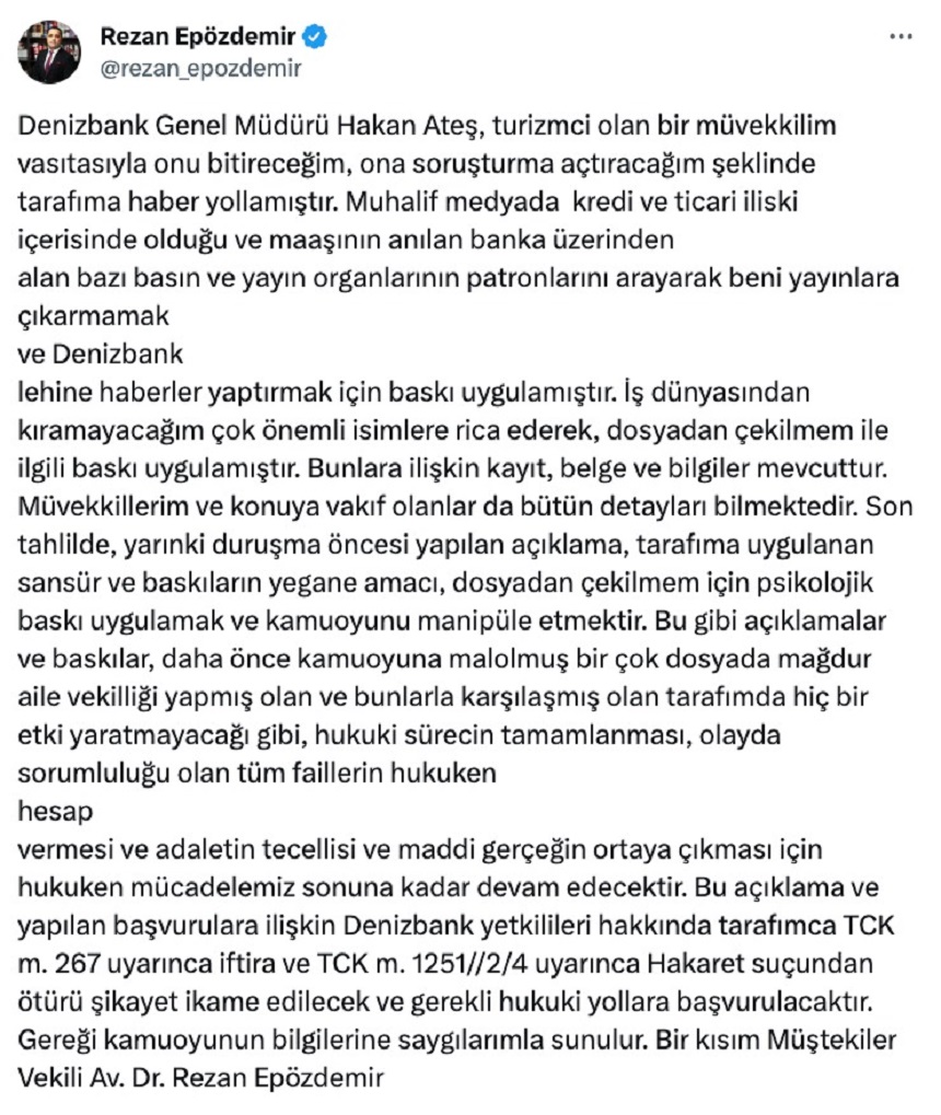 avukat rezan epözdemir seçil erzan açıklaması