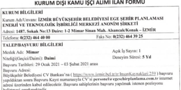 izmir, İZELMAN, İzmir Büyükşehir Belediyesi işçi alımı, İzmir Büyükşehir Belediyesi personel alımı