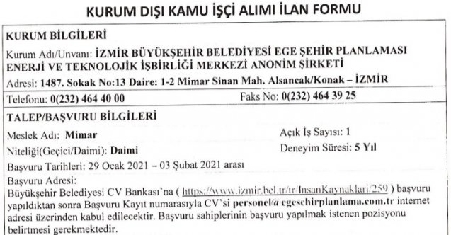 izmir, İZELMAN, İzmir Büyükşehir Belediyesi işçi alımı, İzmir Büyükşehir Belediyesi personel alımı