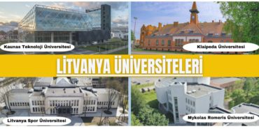 Litvanya üniversiteleri fotoğrafı, ülkenin önde gelen yükseköğretim kurumlarını tanıtan dört farklı kampüs görselinden oluşan bir kolaj çalışmasıdır. Üst bölümde Kaunas Teknoloji Üniversitesi’nin modern cam cephesi ile Klaipeda Üniversitesi’nin tarihi kırmızı tuğla binası yer alırken, alt bölümde Litvanya Spor Üniversitesi’nin klasik mimarisi ve Mykolas Romeris Üniversitesi’nin çağdaş tasarımlı binası görülmektedir.